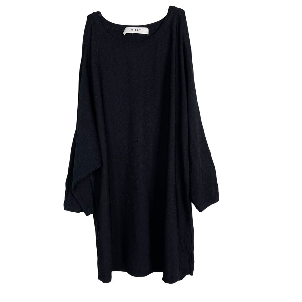 Milly Medium Black Knit Split Sleeve Scoop Neck Lightweight Sweater Short Sleeve